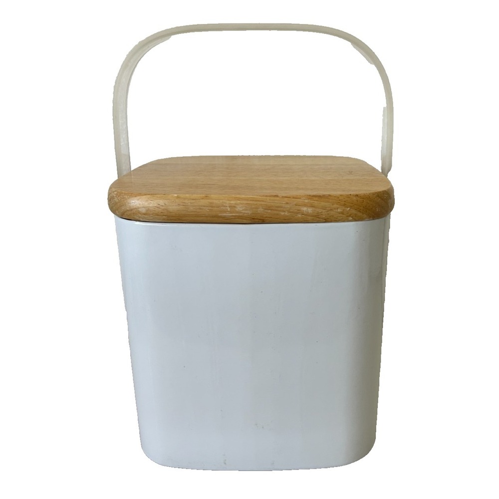 Vintage Culver Ice Bucket White Vinyl Wrap Wood Lid Lucite Handle Barware 13"